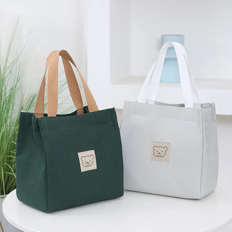 Japanese Korean Style Thickened Oxford Canvas Lunch Bag for Women - Versatile Bento Box Tote, Mummy Shopping Handbag, Small Cloth Bag thumbnail 2