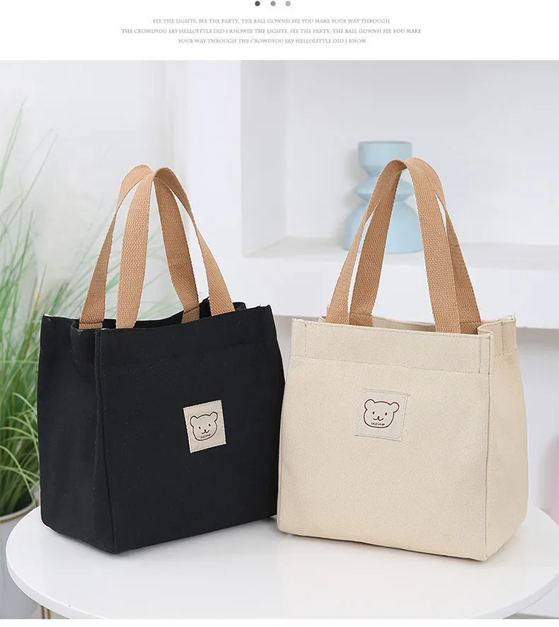 Japanese Korean Style Thickened Oxford Canvas Lunch Bag for Women - Versatile Bento Box Tote, Mummy Shopping Handbag, Small Cloth Bag showcase 4