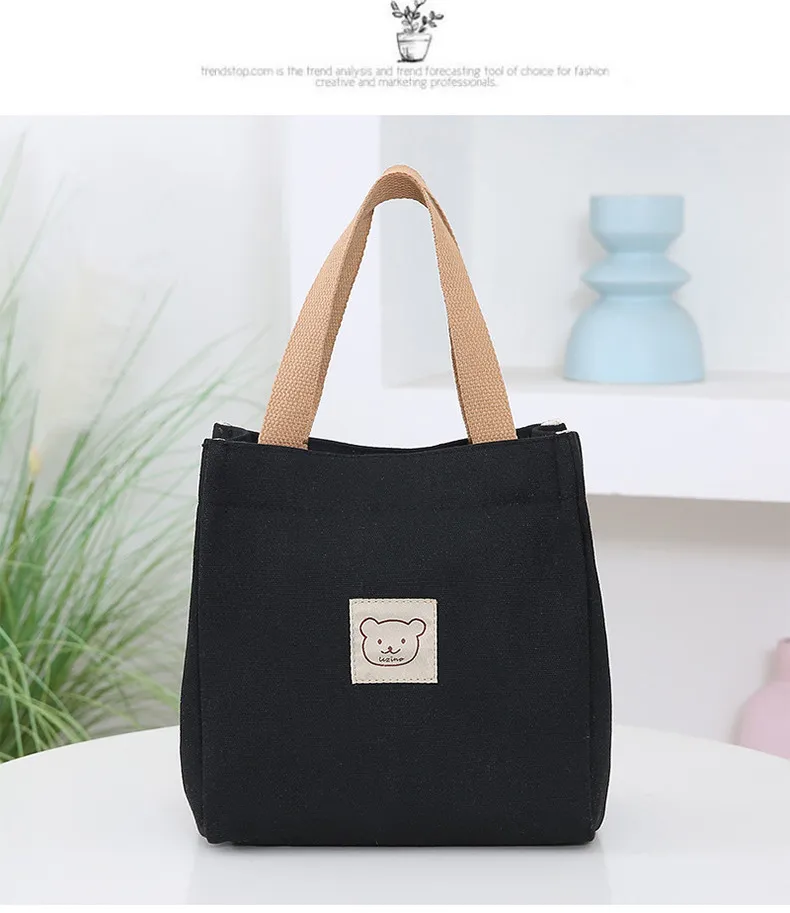 Japanese Korean Style Thickened Oxford Canvas Lunch Bag for Women - Versatile Bento Box Tote, Mummy Shopping Handbag, Small Cloth Bag showcase 12