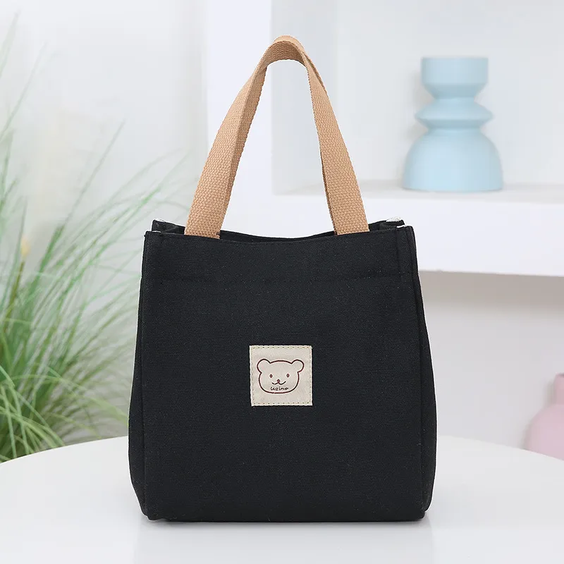 Japanese Korean Style Thickened Oxford Canvas Lunch Bag for Women - Versatile Bento Box Tote, Mummy Shopping Handbag, Small Cloth Bag thumbnail 3