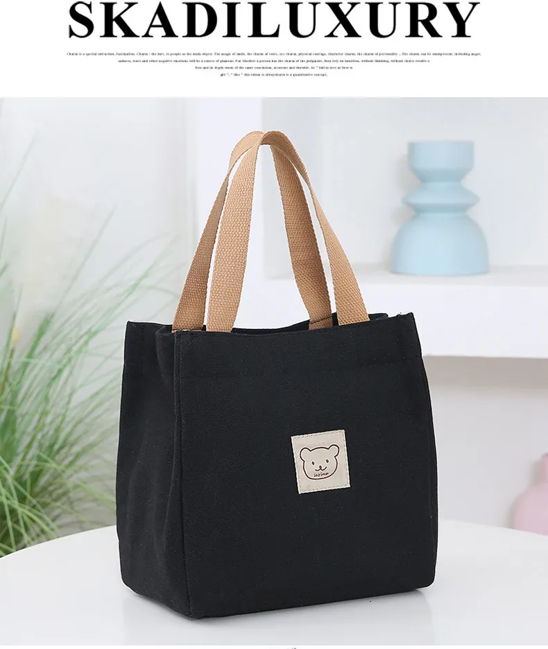 Japanese Korean Style Thickened Oxford Canvas Lunch Bag for Women - Versatile Bento Box Tote, Mummy Shopping Handbag, Small Cloth Bag showcase 11