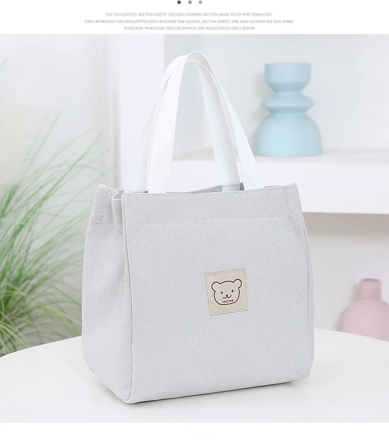 Japanese Korean Style Thickened Oxford Canvas Lunch Bag for Women - Versatile Bento Box Tote, Mummy Shopping Handbag, Small Cloth Bag showcase 9