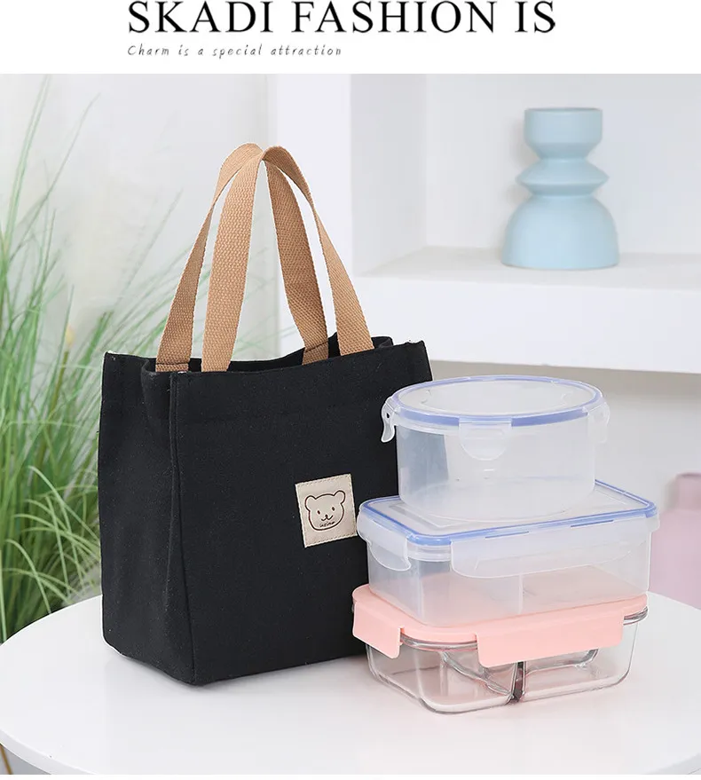 Japanese Korean Style Thickened Oxford Canvas Lunch Bag for Women - Versatile Bento Box Tote, Mummy Shopping Handbag, Small Cloth Bag showcase 6
