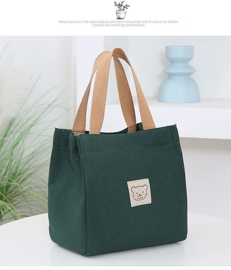 Japanese Korean Style Thickened Oxford Canvas Lunch Bag for Women - Versatile Bento Box Tote, Mummy Shopping Handbag, Small Cloth Bag showcase 7