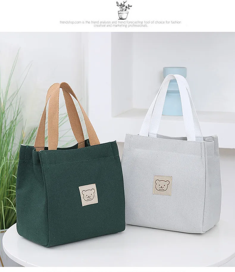 Japanese Korean Style Thickened Oxford Canvas Lunch Bag for Women - Versatile Bento Box Tote, Mummy Shopping Handbag, Small Cloth Bag showcase 5