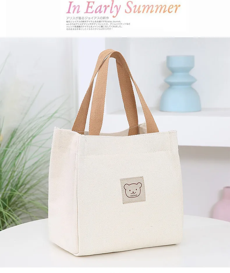 Japanese Korean Style Thickened Oxford Canvas Lunch Bag for Women - Versatile Bento Box Tote, Mummy Shopping Handbag, Small Cloth Bag showcase 8
