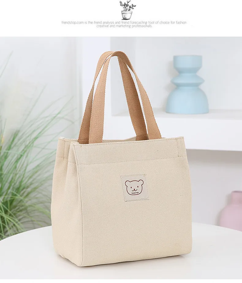 Japanese Korean Style Thickened Oxford Canvas Lunch Bag for Women - Versatile Bento Box Tote, Mummy Shopping Handbag, Small Cloth Bag showcase 10