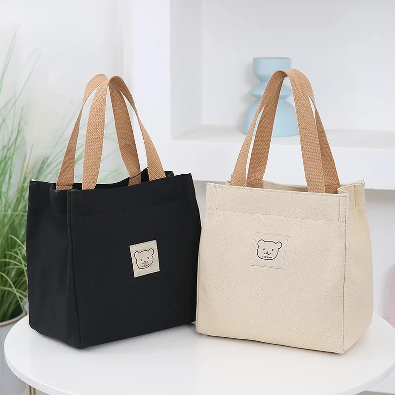 Japanese Korean Style Thickened Oxford Canvas Lunch Bag for Women - Versatile Bento Box Tote, Mummy Shopping Handbag, Small Cloth Bag thumbnail 1