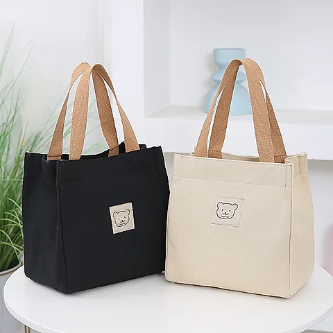 Japanese Korean Style Thickened Oxford Canvas Lunch Bag for Women - Versatile Bento Box Tote, Mummy Shopping Handbag, Small Cloth Bag