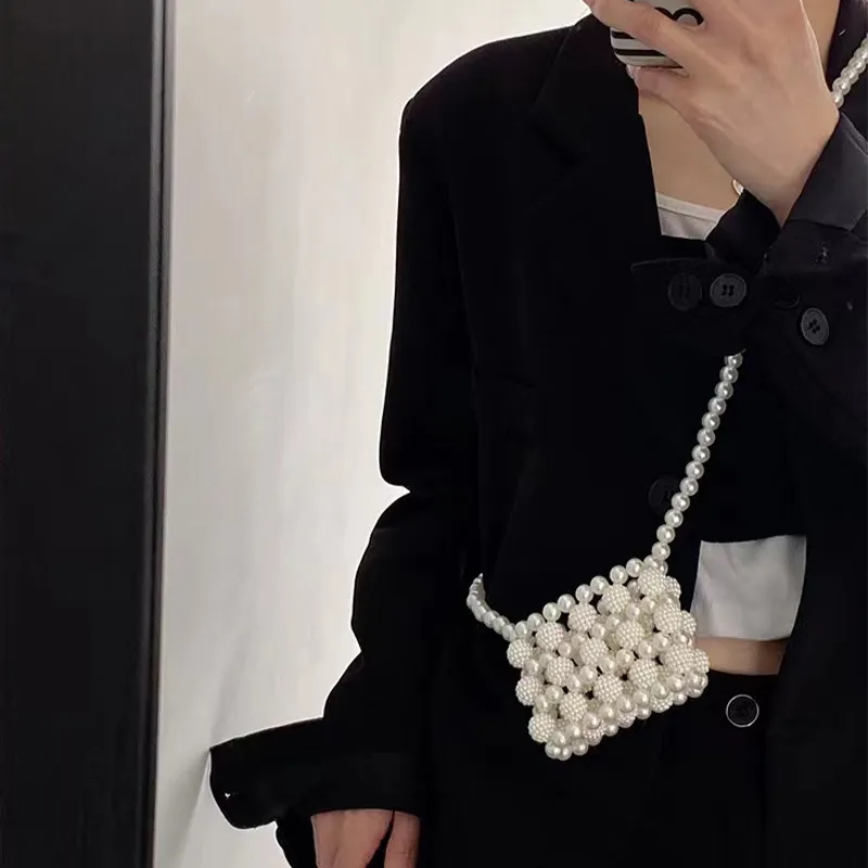 Elegant French Pearl Chain Mini Bag - Women's Portable Shoulder Messenger Bag, Chic Decorative Handbag for Summer Outings thumbnail 4