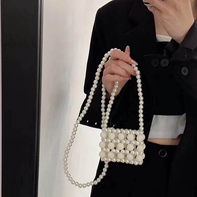 Elegant French Pearl Chain Mini Bag - Women's Portable Shoulder Messenger Bag, Chic Decorative Handbag for Summer Outings thumbnail 6