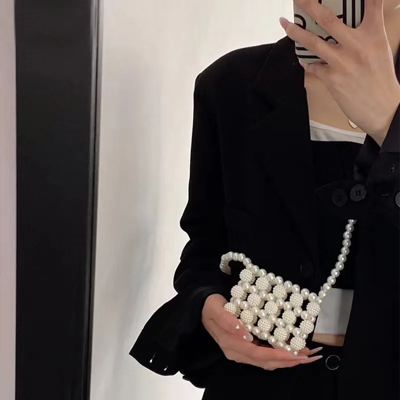 Elegant French Pearl Chain Mini Bag - Women's Portable Shoulder Messenger Bag, Chic Decorative Handbag for Summer Outings thumbnail 5