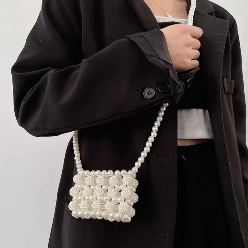 Elegant French Pearl Chain Mini Bag - Women's Portable Shoulder Messenger Bag, Chic Decorative Handbag for Summer Outings showcase 5