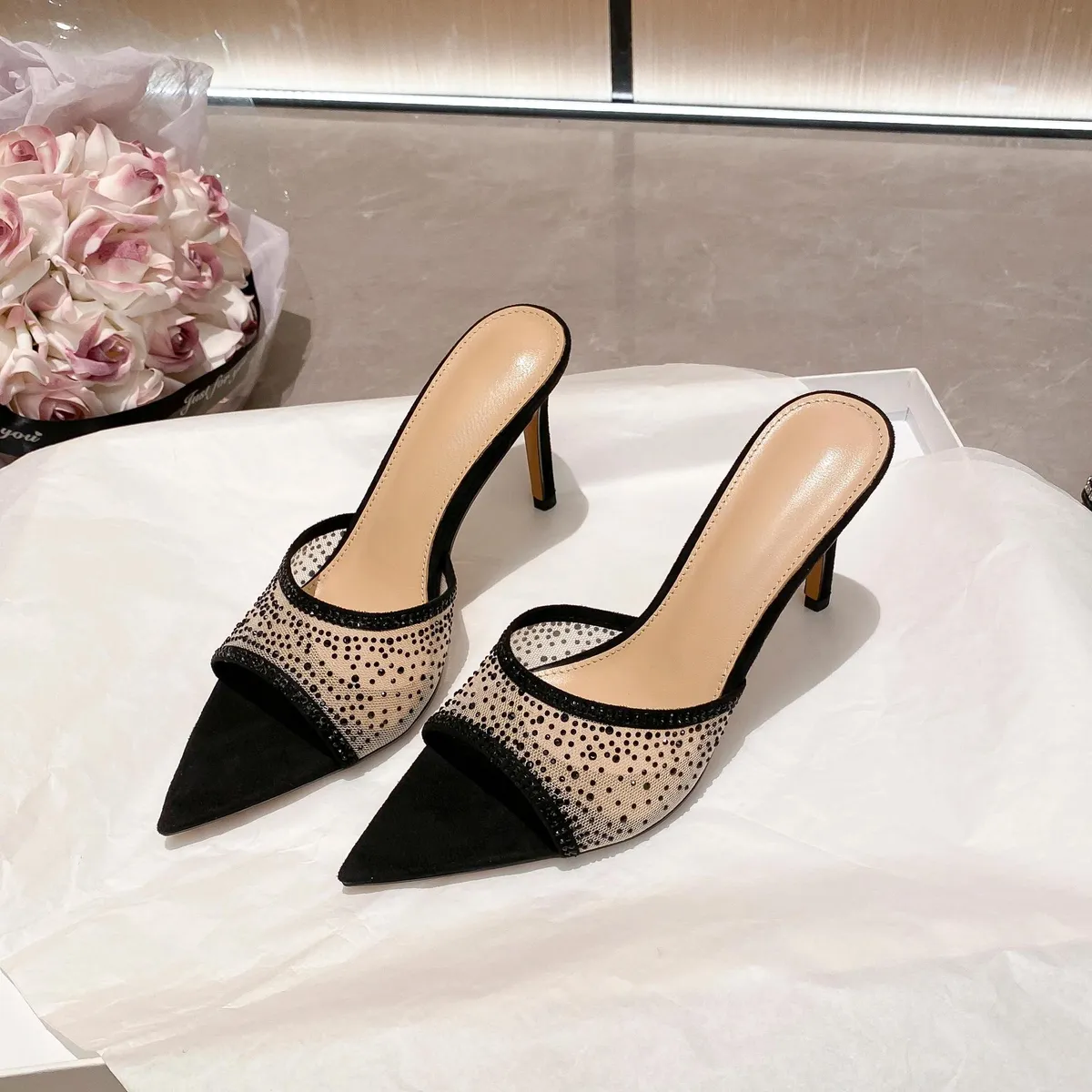 Women's Sexy Pointed-Toe Fashionable Mules, Summer European Style Thin-Heeled High-Heeled Sandals for Outdoor Wear showcase 16
