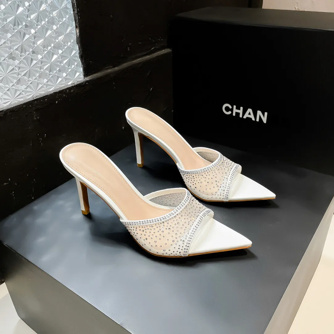 Women's Sexy Pointed-Toe Fashionable Mules, Summer European Style Thin-Heeled High-Heeled Sandals for Outdoor Wear showcase 13