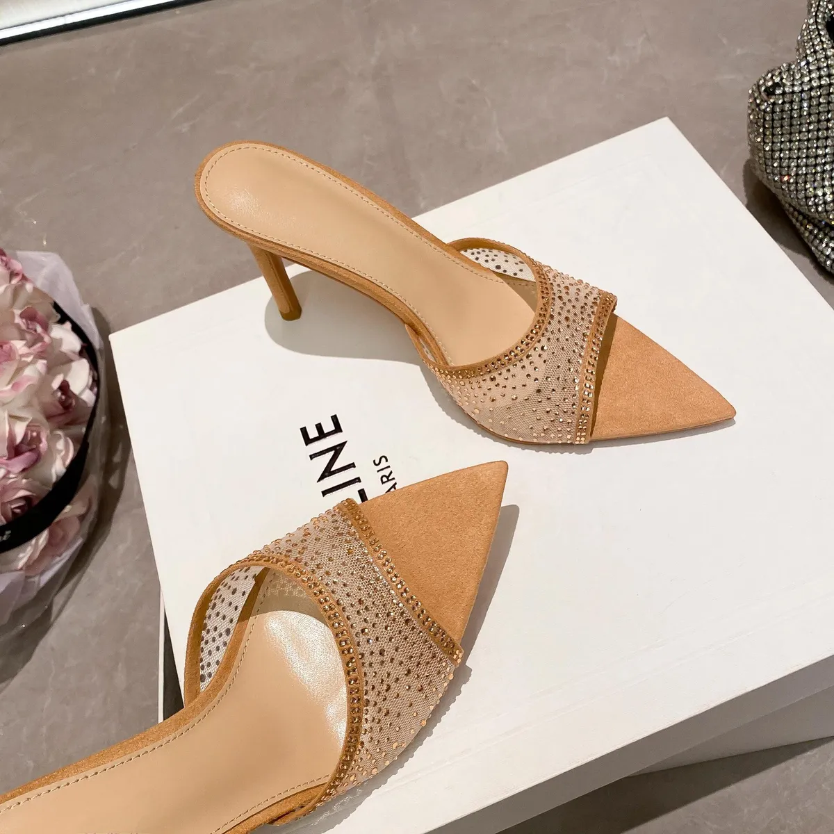 Women's Sexy Pointed-Toe Fashionable Mules, Summer European Style Thin-Heeled High-Heeled Sandals for Outdoor Wear showcase 17