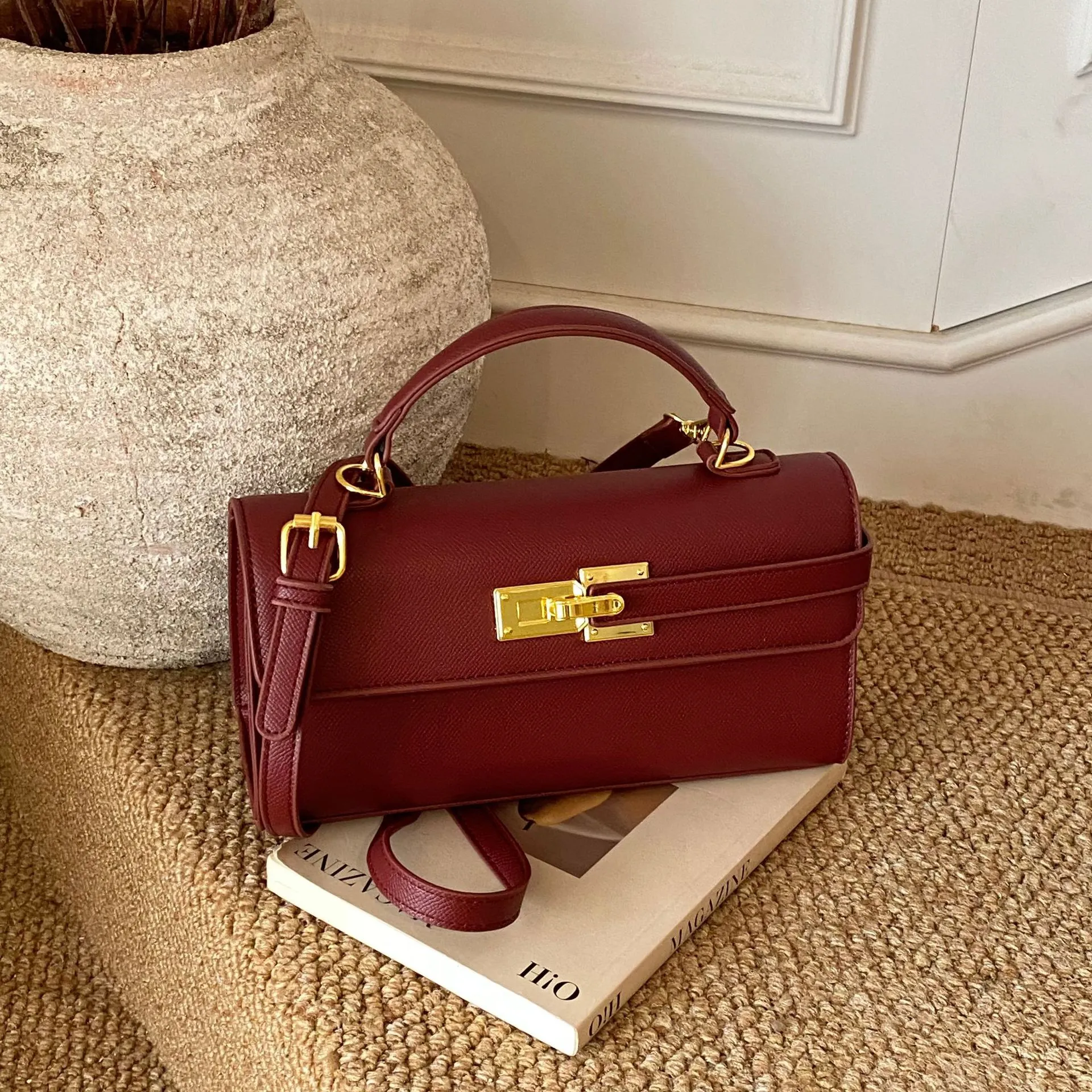 Fashion Lock Small Square Bag - Mini Maillard Kelly Style Handbag, High-End Niche Design, Versatile Hand-Held & Crossbody for Women thumbnail 8