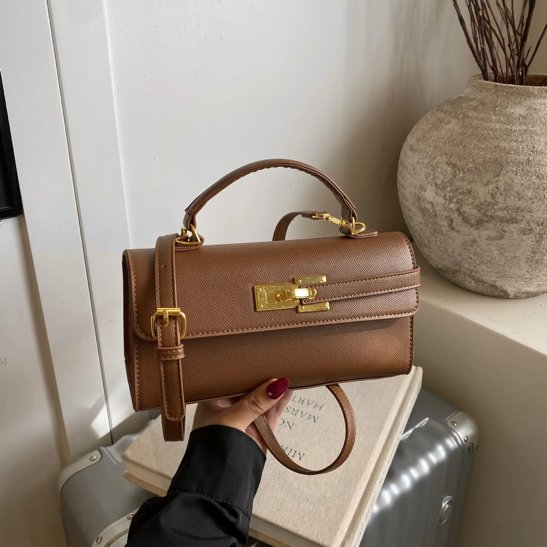 Fashion Lock Small Square Bag - Mini Maillard Kelly Style Handbag, High-End Niche Design, Versatile Hand-Held & Crossbody for Women thumbnail 10