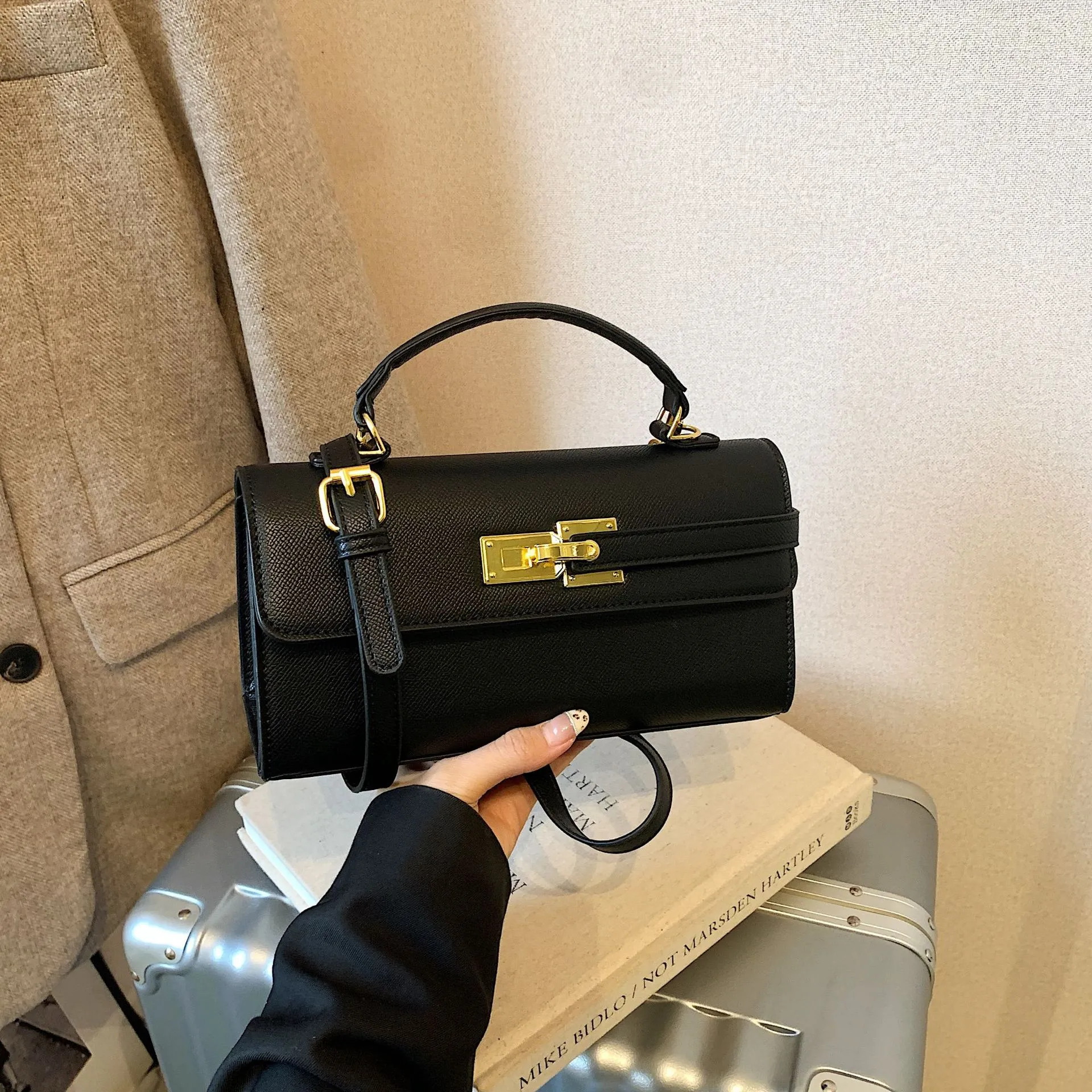 Fashion Lock Small Square Bag - Mini Maillard Kelly Style Handbag, High-End Niche Design, Versatile Hand-Held & Crossbody for Women thumbnail 7