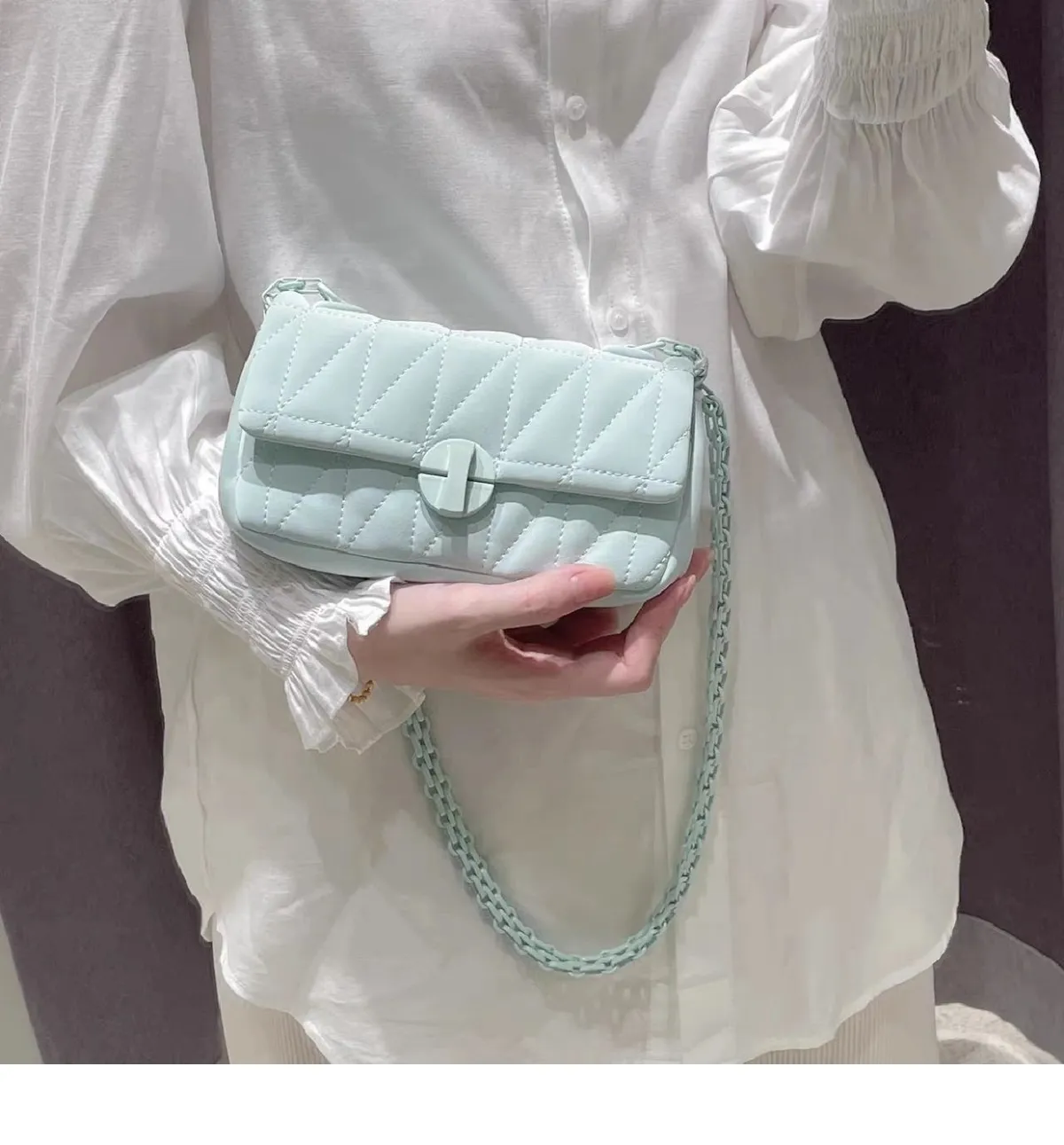 2026 Spring Summer Quilted Chain Shoulder Bag for Women, Versatile Crossbody Small Square Bag, High-End Textured Handbag showcase 9
