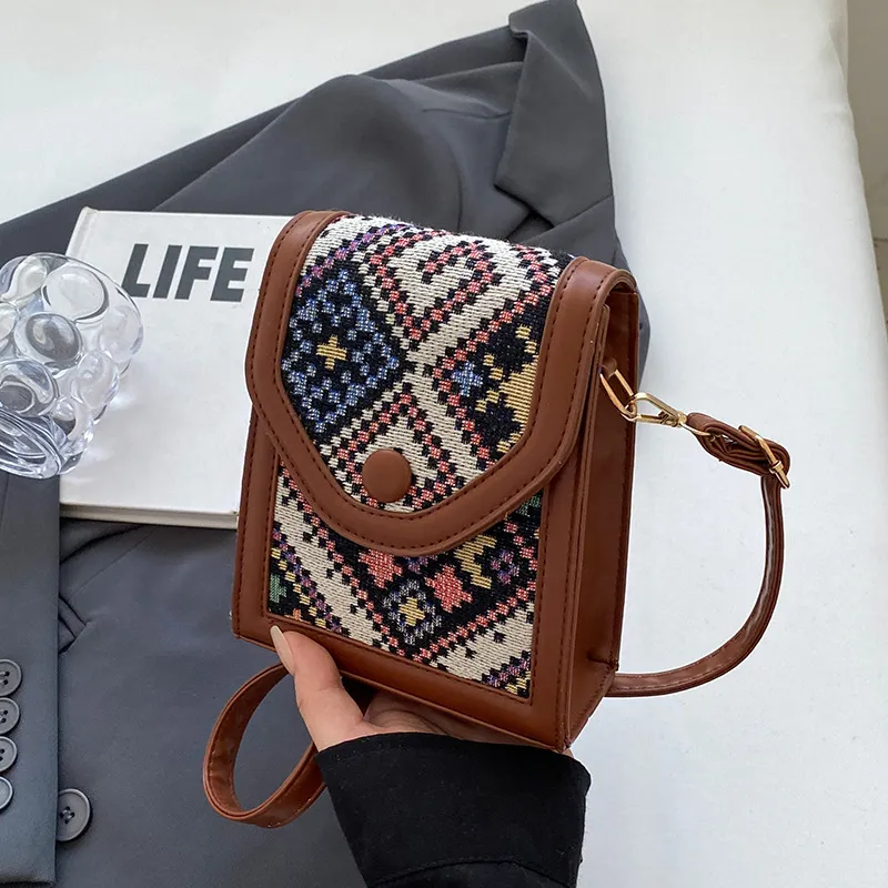 Women's Ethnic Style Crossbody Phone Bag - 2023 Fashion Small Square Shoulder Purse with Coin Pouch, Versatile Accessory for Daily Use thumbnail 6