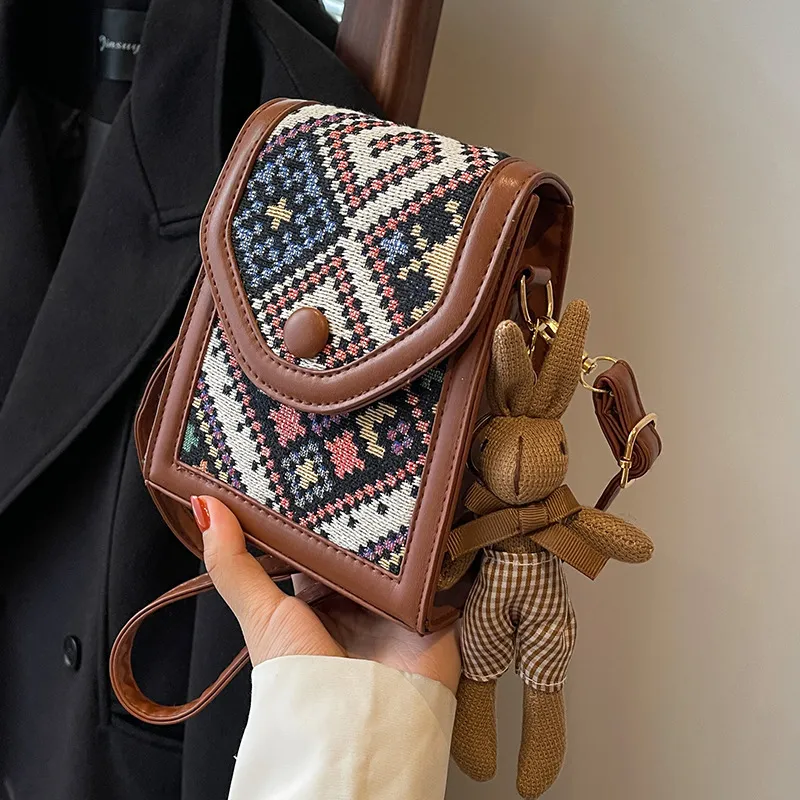 Women's Ethnic Style Crossbody Phone Bag - 2023 Fashion Small Square Shoulder Purse with Coin Pouch, Versatile Accessory for Daily Use thumbnail 1