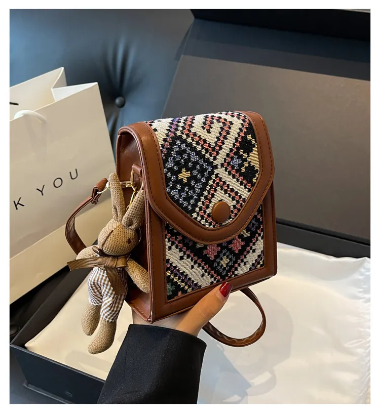 Women's Ethnic Style Crossbody Phone Bag - 2023 Fashion Small Square Shoulder Purse with Coin Pouch, Versatile Accessory for Daily Use showcase 1