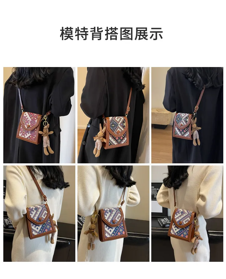 Women's Ethnic Style Crossbody Phone Bag - 2023 Fashion Small Square Shoulder Purse with Coin Pouch, Versatile Accessory for Daily Use showcase 11
