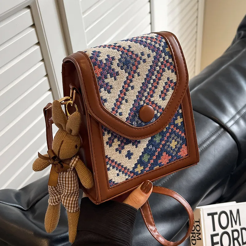 Women's Ethnic Style Crossbody Phone Bag - 2023 Fashion Small Square Shoulder Purse with Coin Pouch, Versatile Accessory for Daily Use thumbnail 3