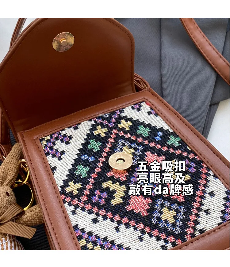 Women's Ethnic Style Crossbody Phone Bag - 2023 Fashion Small Square Shoulder Purse with Coin Pouch, Versatile Accessory for Daily Use showcase 7