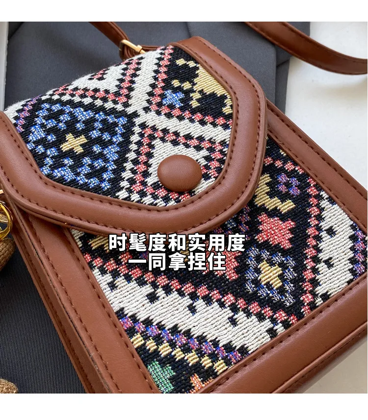 Women's Ethnic Style Crossbody Phone Bag - 2023 Fashion Small Square Shoulder Purse with Coin Pouch, Versatile Accessory for Daily Use showcase 4