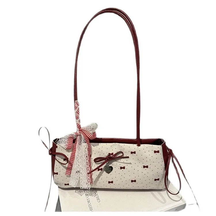 Women's Korean Style Ins Bow-Knot Underarm Bag - Fashionable Polka Dot Sweet & Cool Stylish Shoulder Bag for Everyday Use thumbnail 5