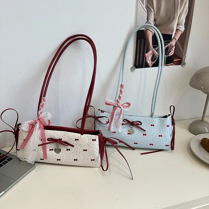 Women's Korean Style Ins Bow-Knot Underarm Bag - Fashionable Polka Dot Sweet & Cool Stylish Shoulder Bag for Everyday Use thumbnail 1
