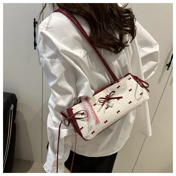 Women's Korean Style Ins Bow-Knot Underarm Bag - Fashionable Polka Dot Sweet & Cool Stylish Shoulder Bag for Everyday Use showcase 6