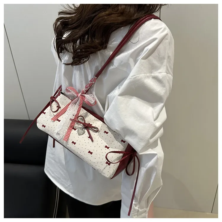 Women's Korean Style Ins Bow-Knot Underarm Bag - Fashionable Polka Dot Sweet & Cool Stylish Shoulder Bag for Everyday Use showcase 14