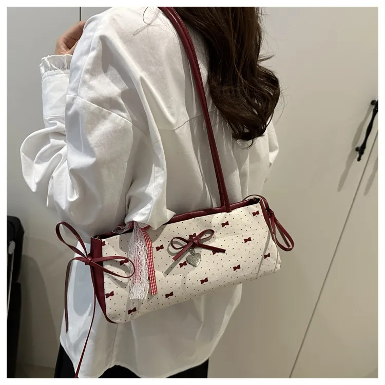 Women's Korean Style Ins Bow-Knot Underarm Bag - Fashionable Polka Dot Sweet & Cool Stylish Shoulder Bag for Everyday Use showcase 15
