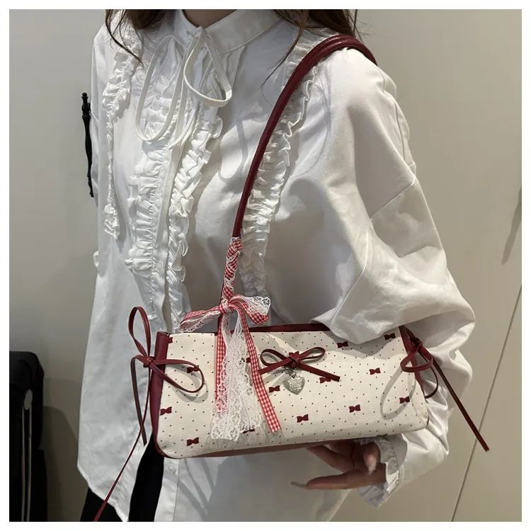 Women's Korean Style Ins Bow-Knot Underarm Bag - Fashionable Polka Dot Sweet & Cool Stylish Shoulder Bag for Everyday Use showcase 17
