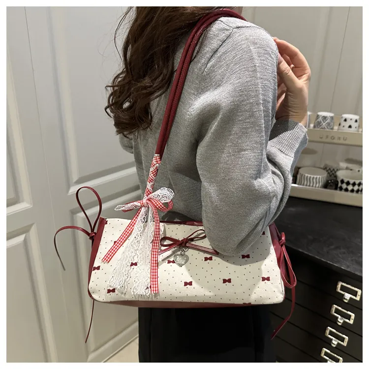 Women's Korean Style Ins Bow-Knot Underarm Bag - Fashionable Polka Dot Sweet & Cool Stylish Shoulder Bag for Everyday Use showcase 5