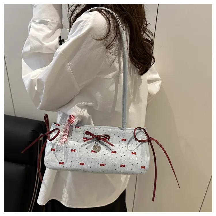Women's Korean Style Ins Bow-Knot Underarm Bag - Fashionable Polka Dot Sweet & Cool Stylish Shoulder Bag for Everyday Use showcase 19