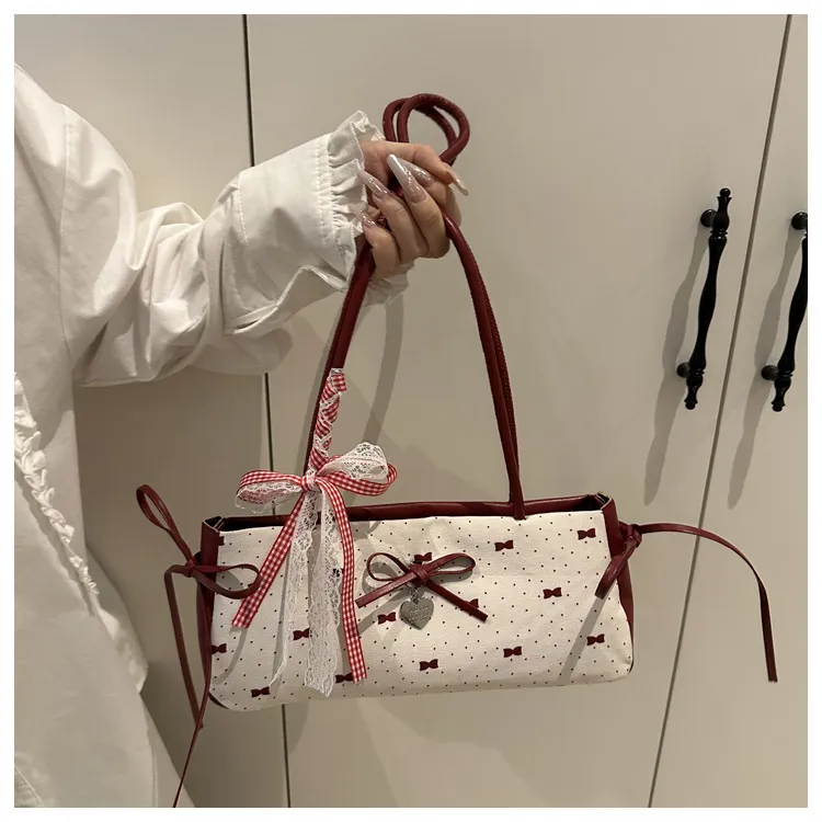 Women's Korean Style Ins Bow-Knot Underarm Bag - Fashionable Polka Dot Sweet & Cool Stylish Shoulder Bag for Everyday Use showcase 9
