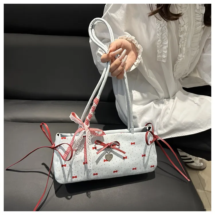 Women's Korean Style Ins Bow-Knot Underarm Bag - Fashionable Polka Dot Sweet & Cool Stylish Shoulder Bag for Everyday Use showcase 16