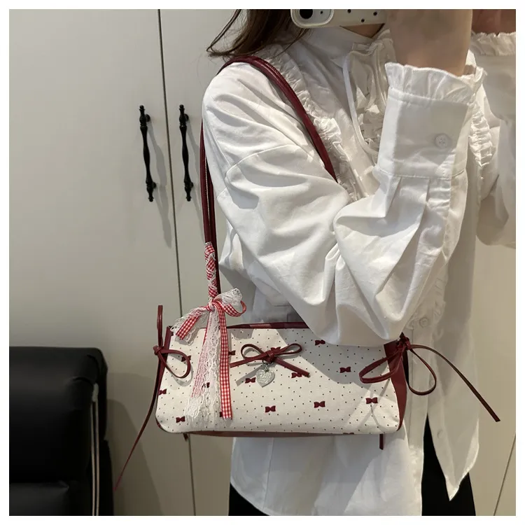 Women's Korean Style Ins Bow-Knot Underarm Bag - Fashionable Polka Dot Sweet & Cool Stylish Shoulder Bag for Everyday Use showcase 7