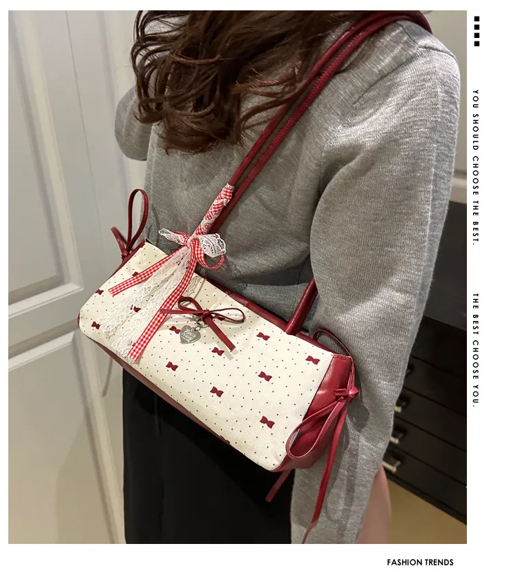 Women's Korean Style Ins Bow-Knot Underarm Bag - Fashionable Polka Dot Sweet & Cool Stylish Shoulder Bag for Everyday Use showcase 8