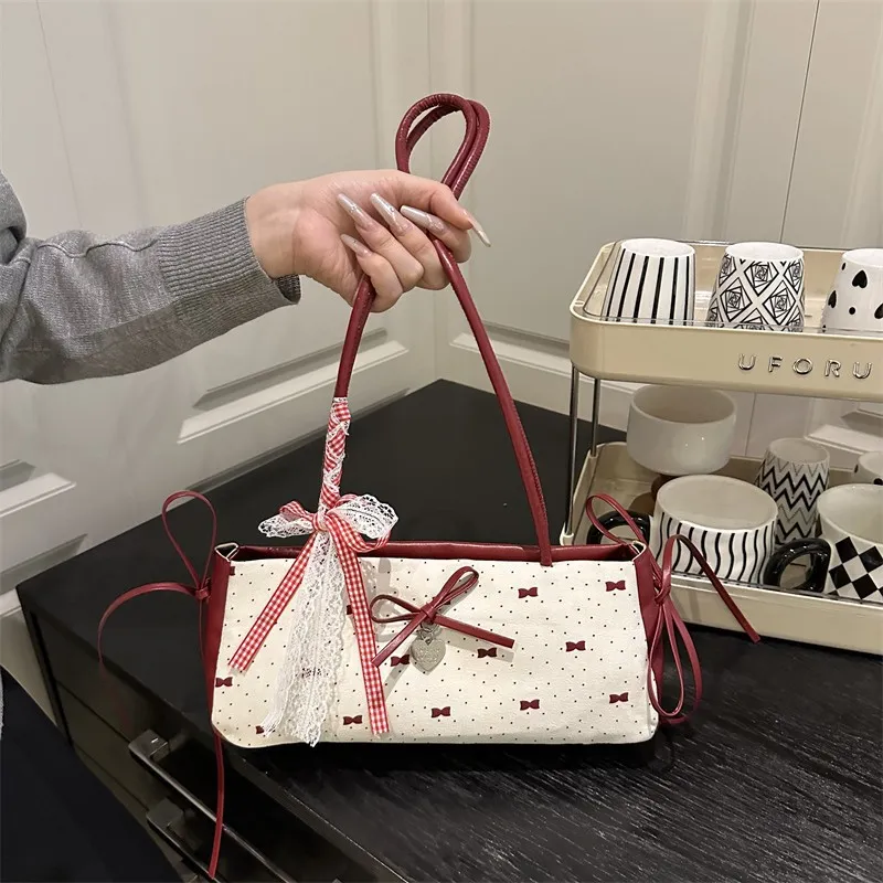 Women's Korean Style Ins Bow-Knot Underarm Bag - Fashionable Polka Dot Sweet & Cool Stylish Shoulder Bag for Everyday Use thumbnail 4