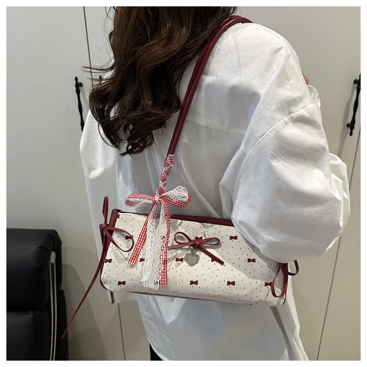 Women's Korean Style Ins Bow-Knot Underarm Bag - Fashionable Polka Dot Sweet & Cool Stylish Shoulder Bag for Everyday Use showcase 12