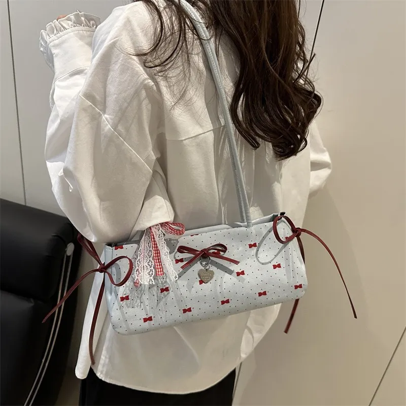 Women's Korean Style Ins Bow-Knot Underarm Bag - Fashionable Polka Dot Sweet & Cool Stylish Shoulder Bag for Everyday Use thumbnail 3