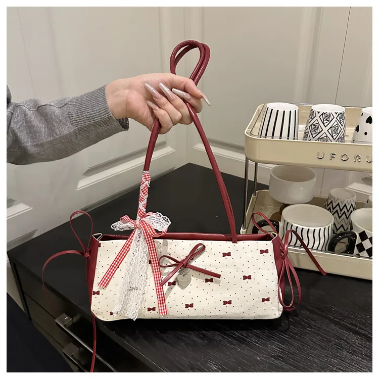 Women's Korean Style Ins Bow-Knot Underarm Bag - Fashionable Polka Dot Sweet & Cool Stylish Shoulder Bag for Everyday Use showcase 13