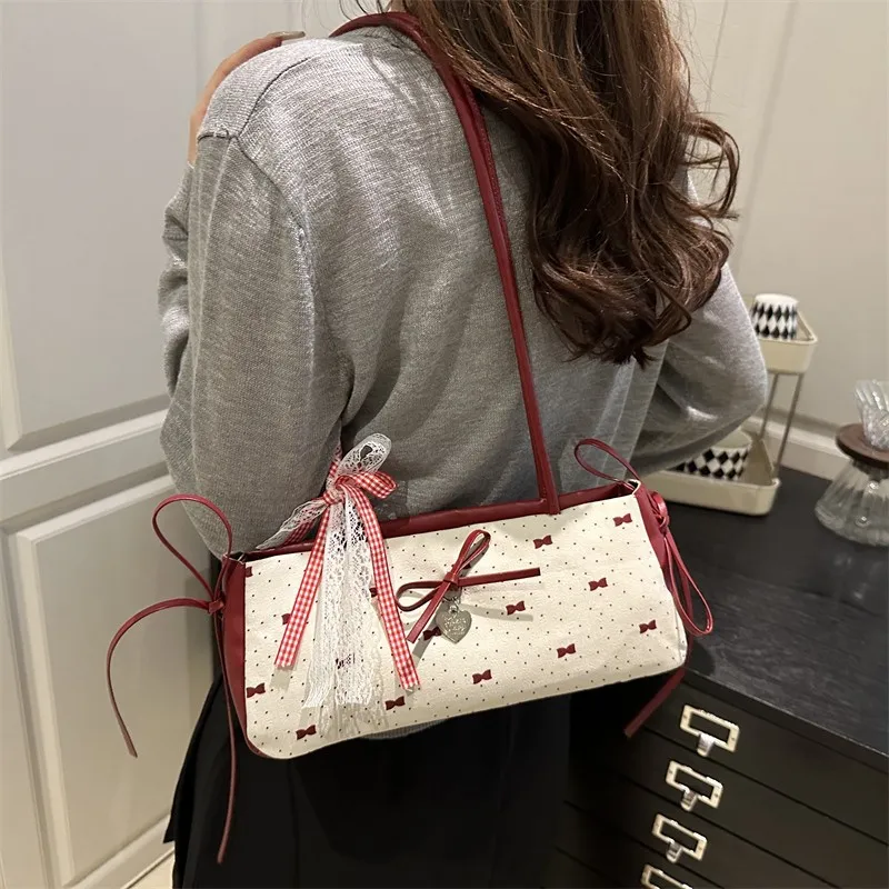 Women's Korean Style Ins Bow-Knot Underarm Bag - Fashionable Polka Dot Sweet & Cool Stylish Shoulder Bag for Everyday Use thumbnail 2