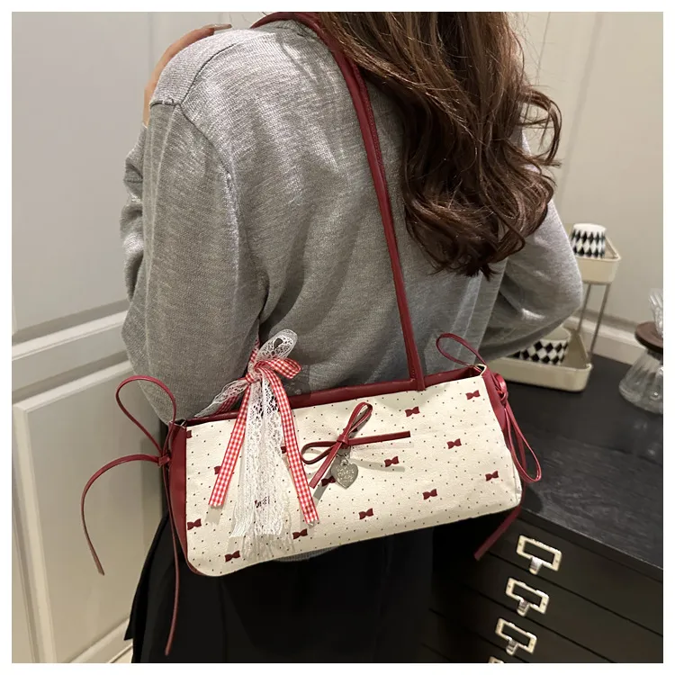 Women's Korean Style Ins Bow-Knot Underarm Bag - Fashionable Polka Dot Sweet & Cool Stylish Shoulder Bag for Everyday Use showcase 11