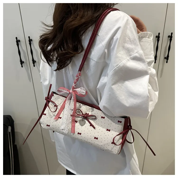 Women's Korean Style Ins Bow-Knot Underarm Bag - Fashionable Polka Dot Sweet & Cool Stylish Shoulder Bag for Everyday Use showcase 18